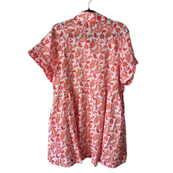 NWT White Orange Paisley Button Front Mini Dress Small - Picture 5 of 8